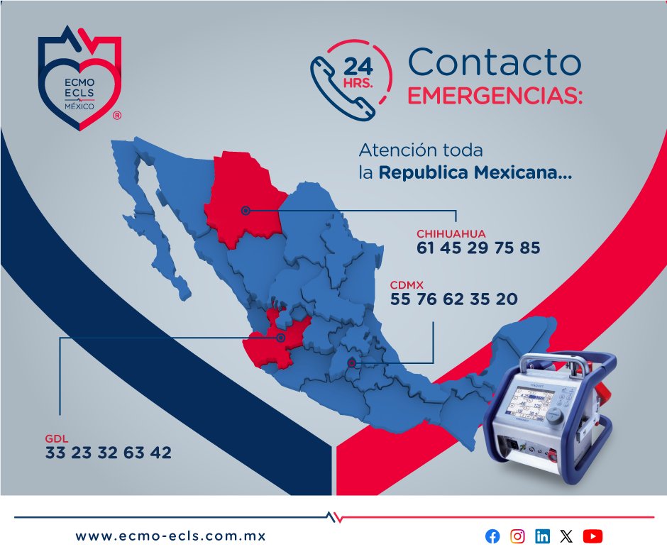 #Activación_ECMO_ECLS_México
ECMO ECLS México provee atención a toda la República Mexicana.
#ECMO_ECLS_México #SalvandoVidas #TerapiaECMO #Chihuahua #Gdl #CDMX
#AtenciónECMO
Urgencias, atención y traslados 24/7
☎ GDL 33 2332 6342
☎ CDMX 55 7662 3520
☎ Chihuahua 61 4529 7585