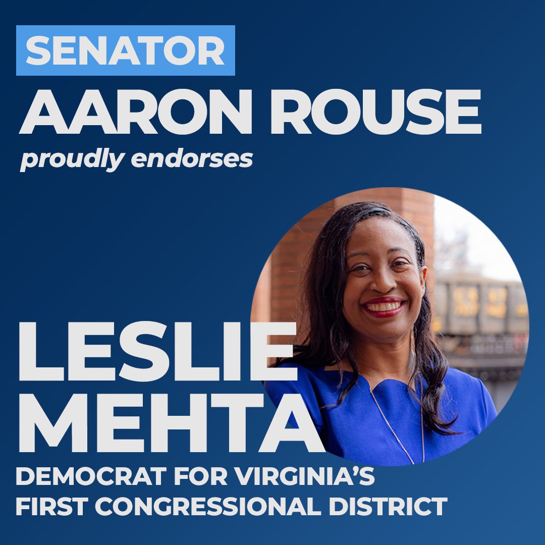 Leslie Mehta is the kind of leader who has spent her career putting people first and trying to make her community and our Commonwealth better for everyone. I'm proud to join @SpanbergerForVA, @SenatorLocke, and so many others in endorsing @lesliemehtava for VA's First District.