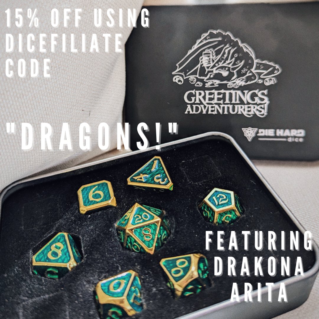 Looking for some new game shinies AND want to support your favorite podcast? We've joined forces with @dieharddice to bring you our exclusive dice set - the Drakona Arita! Get yours now and don't forget to use our dicefiliate code 'DRAGONS!' to get 15% off 🐉 #Ad