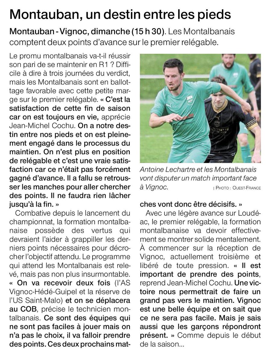 ocmfootball's tweet photo. [PRESSE]

📰 « Montauban, un destin entre les pieds »

#TEAMOCM 🟢⚪️ https://t.co/GIPfbCTEEa