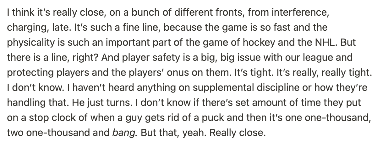 Here's Spencer Carbery's take on Matt Rempe's hit on Trevor van Riemsdyk from last night. 'I think it's really close, on a bunch of different fronts.'