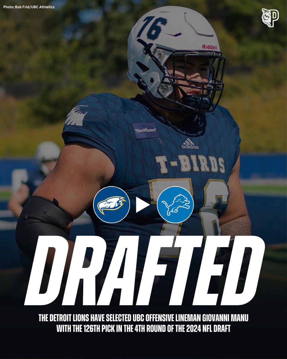 GIOVANNI MANU GETS SELECTED BY THE DETROIT LIONS IN THE 2024 NFL DRAFT 🌟 Manu becomes the first UBC player in program history to be selected in an NFL Draft ⚡️🦅 #NFLDraft | #USPORTS | #NFL