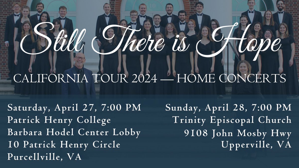 Chorale is performing two home concerts this weekend as part of the Still There is Hope tour! 
We would love to see you there.

#phc #phclife #phcchorale #sing #northernvirginia #leesburg #upperville #purcellville #nova #loudouncounty