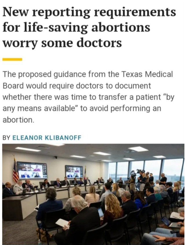 The Texas Medical board wants to require drs to document if they tried 'by any means' to transfer a patient elsewhere to avoid performing a medically necessary abortion. This proposal highlights just how determined extremists are to deny pregnant patients medical care even when…