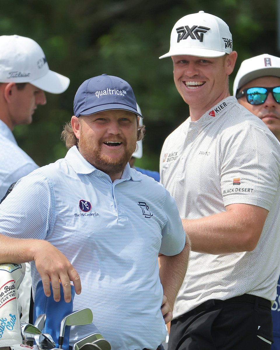 Smiles all around 😁😁 @Z_Blair and Patrick Fishburn currently have the solo lead @Zurich_Classic.