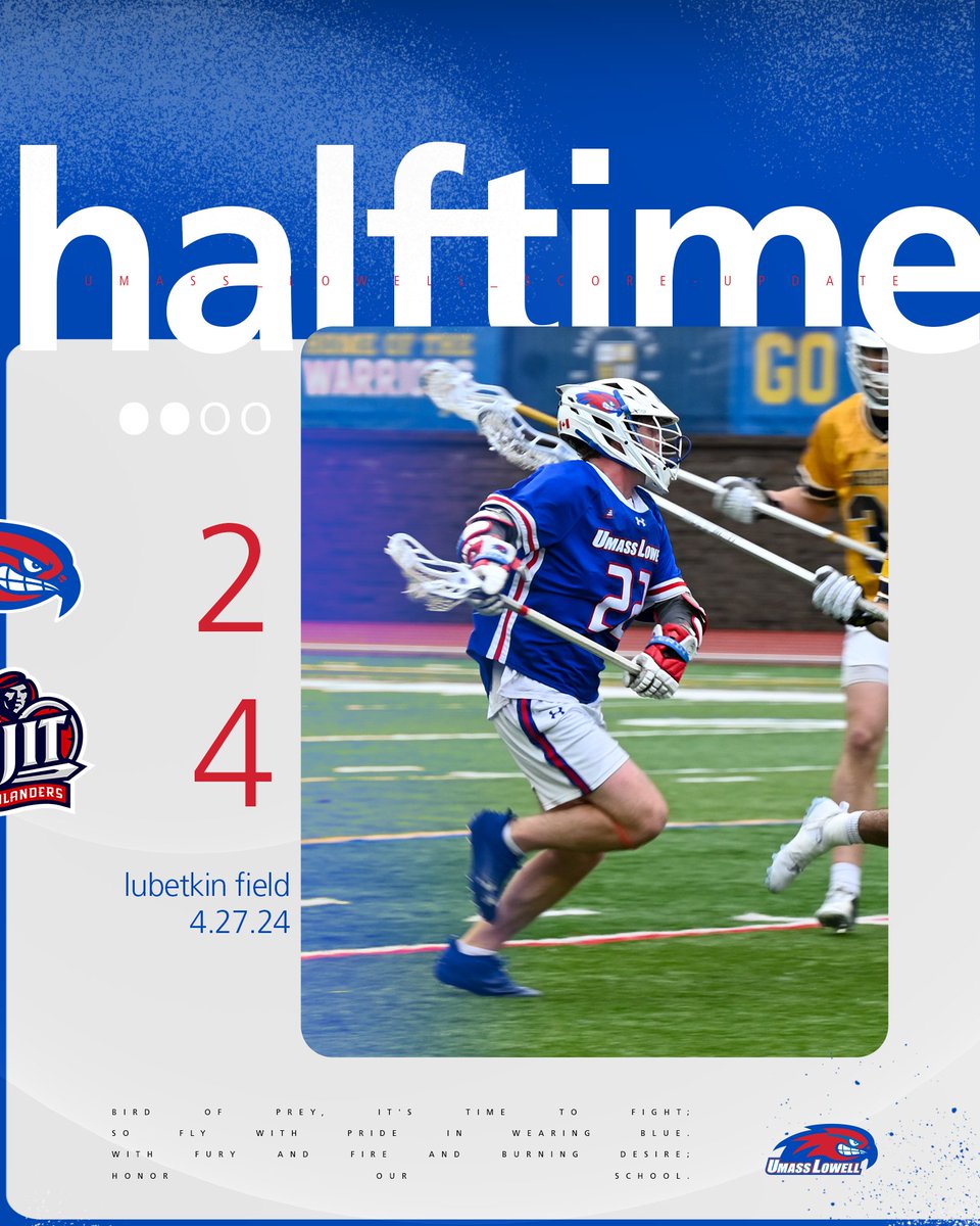 HALF: River Hawks trail NJIT, 4-2, at the break. Frigon with two goals. Pav with eight saves.

#UnitedInBlue | #AEMLAX