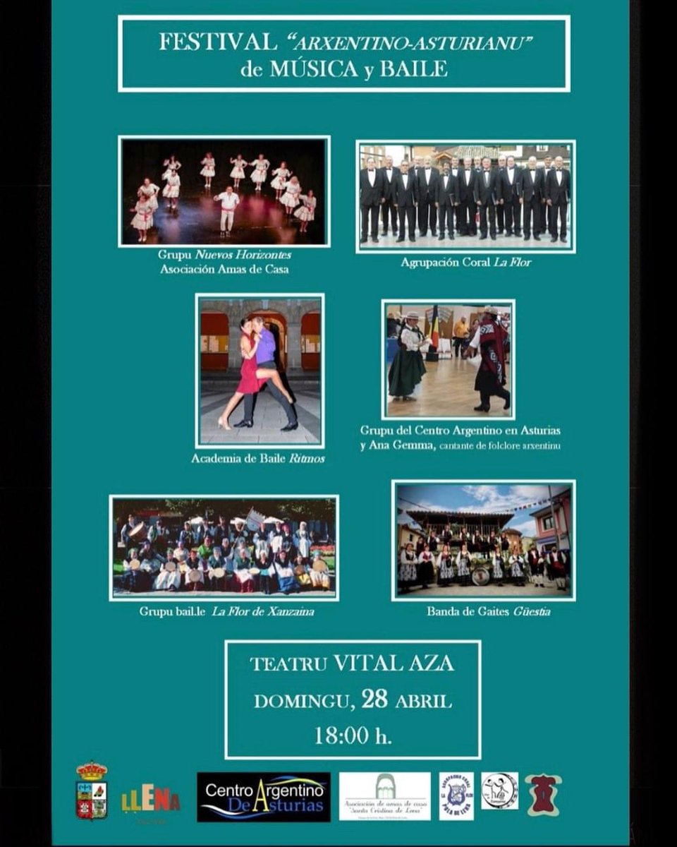 👉🏻 El Centru Arxentino 🇦🇷 d’Asturies entama mañana 🔜 el “Festival Arxentino-Asturianu de Música y Baile” 🎵💃onde tocará la Banda Gaites “Güestia” 🥁

📅 28 Abril
🕕 18:00h
📍Teatru Vital Aza #LaPola 

#bandagaites #pipeband #gaita #bagpipe #Asturies #Arxentina #mundogaita