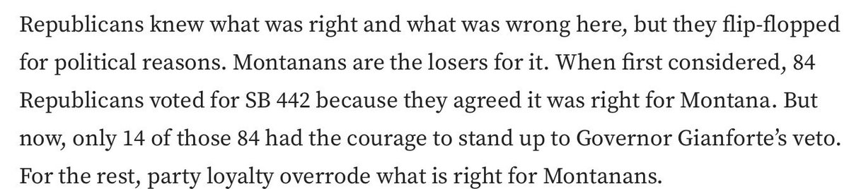 This.  #MtPol  #MtLeg #MtNews 14 of 84 had the courage to stand up the Governor.  The Governor owns the Legislature.