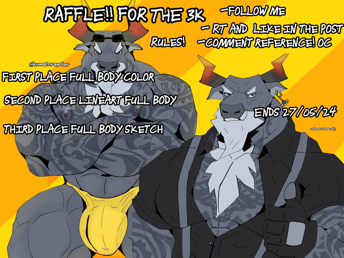 !!RAFFLE!!🥵 THANKS FOR THE 3 K!! RULES : -Follow -RT and Like post -Comment reference oc (SFW or NSFW) +First place full body color +Second place lineart full body +Third place full body sketch ENDS 27/05/24 'Prizes can be nsfw'🫠