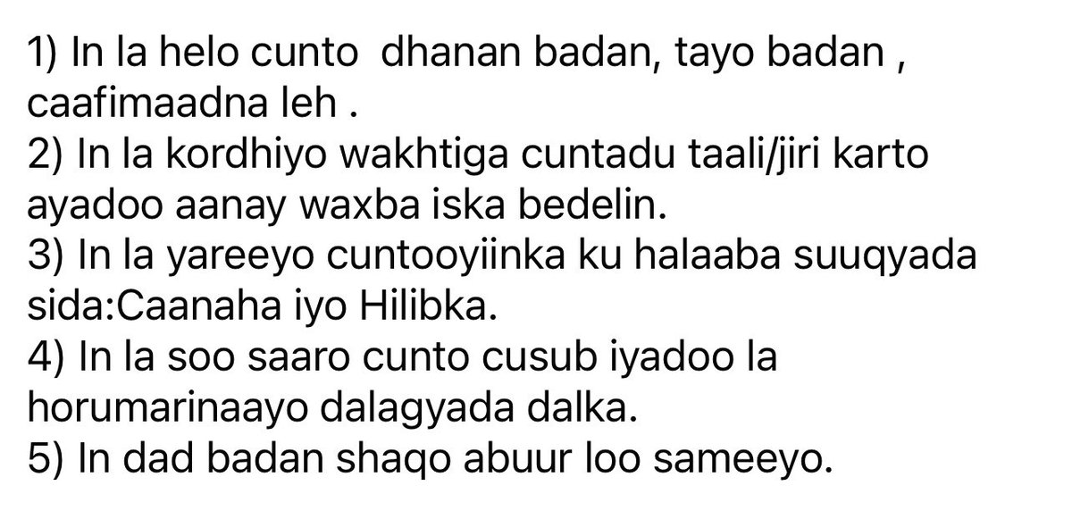 MuseMusab's tweet photo. Farsameynta cuntadu waa xirfad baahi wayn looga qabo dalkeena Soomaaliya, faa’iidooyiinka ugu wayn ee laga helo in cuntada la farsameyo waxaa ka mid ah: https://t.co/lFhJn0Oz2M