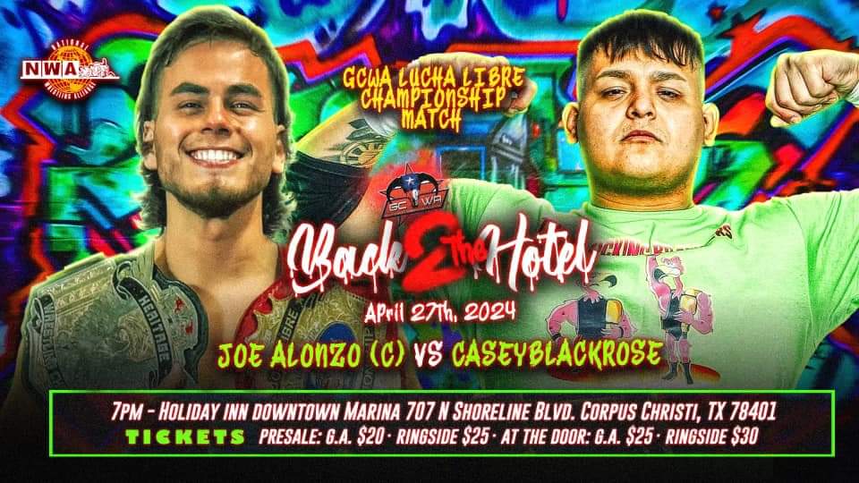 ‼️GCWA LUCHA LIBRE CHAMPIONSHIP MATCH‼️ Casey Blackrose vs Joe Alonzo tonight in Corpus Christi for @GulfCoastWA 'Back 2 The Hotel' 👊🏼 I want to prove myself against the best of the best and who better than 'Mr. NWA' himself @JoeAlonzoJr See you tonight, Joe!