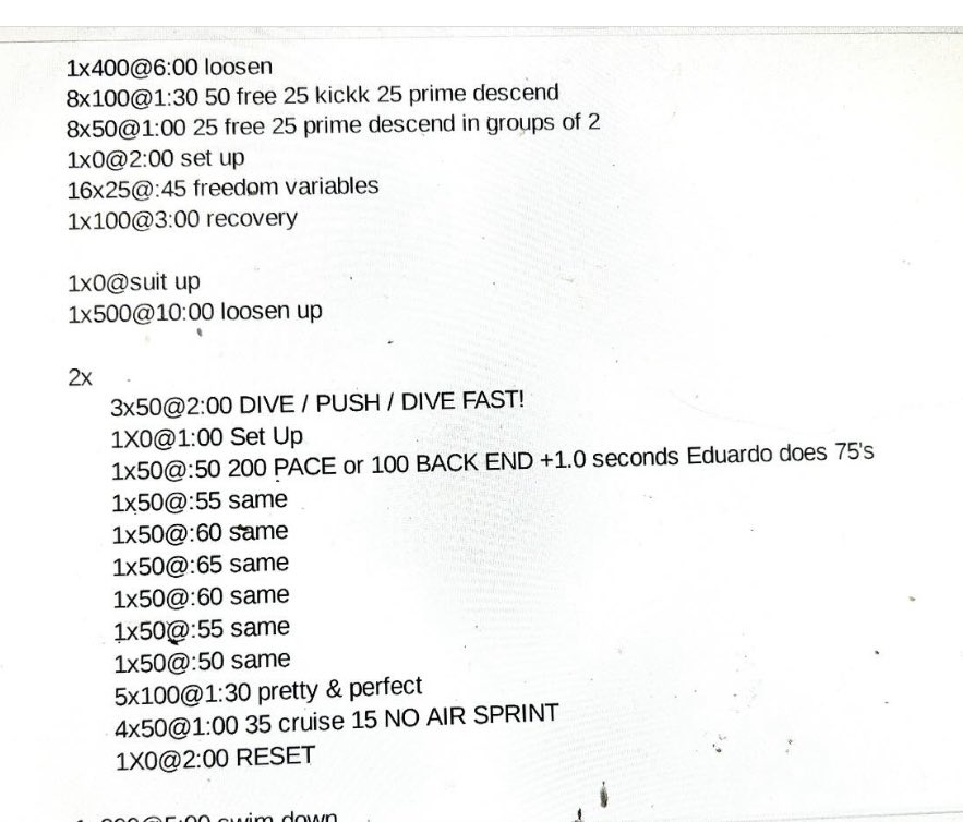 FlackCoach's tweet photo. @proswimworkouts “Coach - are we just focusing on front end speed this week’? Me -‘You will see Saturday morning “ #200pace #backendspeed #wearepennstate💙 #paris2024 https://t.co/oVhLIOpF69