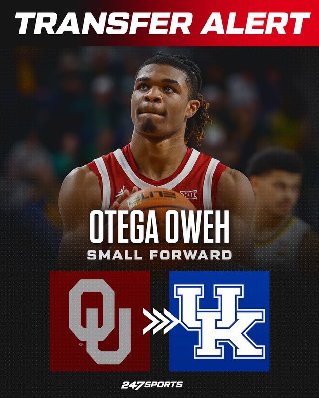 NEWS: Oklahoma transfer Otega Oweh has committed to Kentucky. Oweh averaged 11.4 points and 3.8 rebounds this season Story: 247sports.com/college/basket…