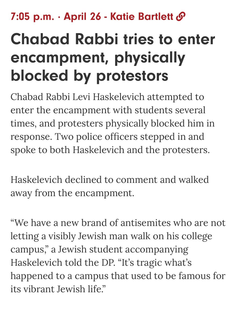 A Chabad Rabbi yesterday was caught alongside a student agitator at University of Pennsylvania trying to put up fliers reportedly referencing Mein Kampf, and upon being intercepted by protestors attempted to physically force his was into the encampment before being stopped.