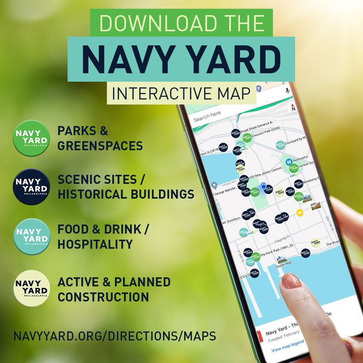 Take a self-guided tour of the Navy Yard with our digital Things to See & Do Map. It contains information on parks, history, amenities, developments, and more! Access the map on your phone via: - Google Maps: bit.ly/3SSzScv - Navy Yard website: navyyard.org/directions/maps