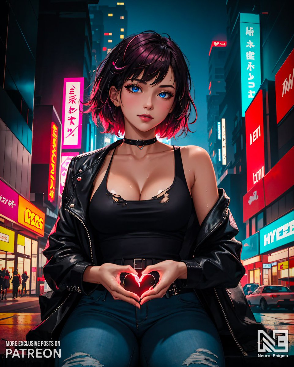 'You better watch yourself around me, darling. I might just steal your heart.' Title: Red Queen of the Neon City Check the link in my bio for freebies! 💕 & 🔁 #aiart #aiartworks #aiartcommunity #ai #aigirls #aigirl