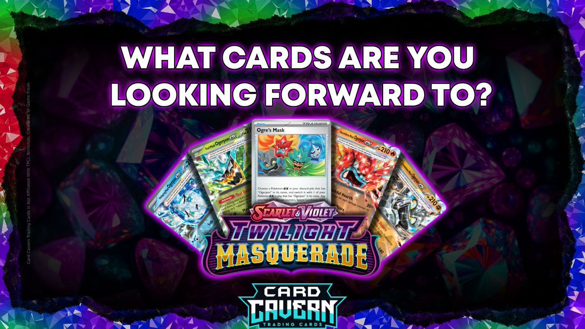 Twilight Masquerade is right around the corner! What cards are you looking forward to?! ✨

Shop Here For All Your TCG Needs ▶️ CardCavernTCGs.com

#Pokemon #PokemonTCG #PTCGL #PokemonCommunity #PokemonCards #TwilightMasquerade