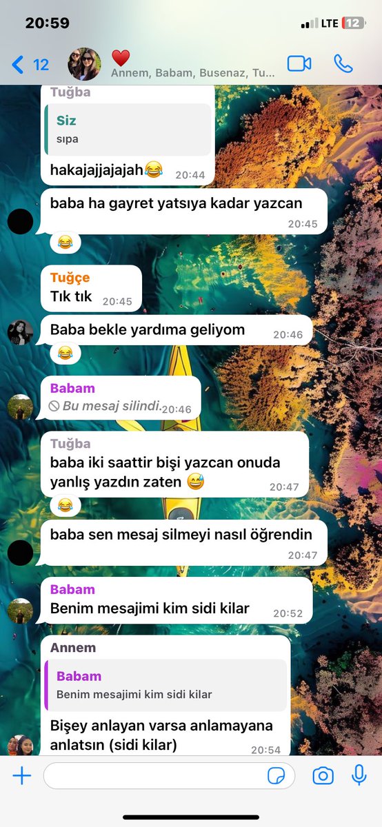 babamın wp ile imtihanı asla bitmiyor (5saattir aile grubumuza bir şey yazıyordu onu da yanlışlıkla silmiş😂)