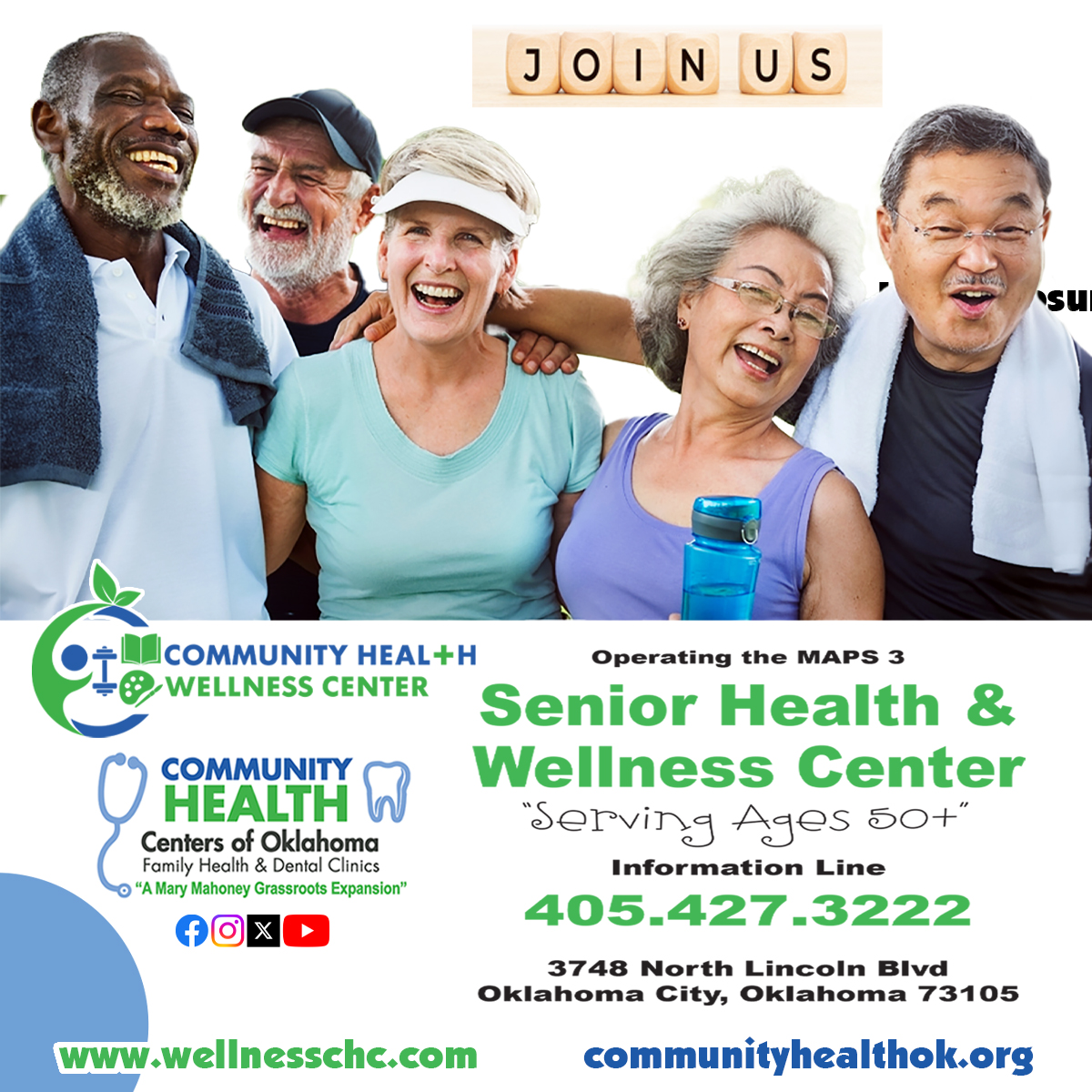 HEALTH RESTORE FOR 2024

ENROLL TODAY and join us at the Senior Health and Wellness Center

Visit wellnesschc.com or call our information line: 405.427.3222

#50plus #seniorwellnes