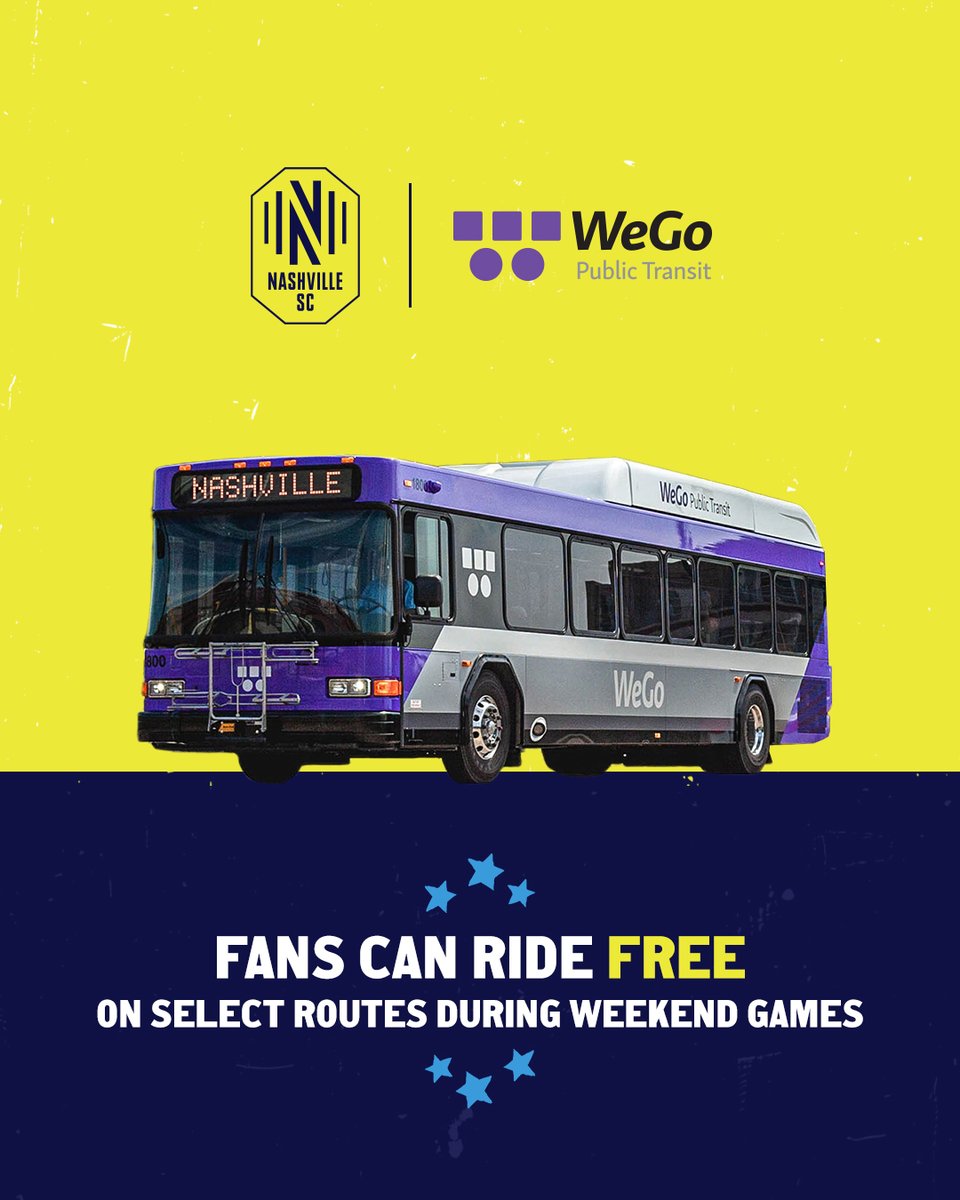 Get to tonight’s match with @WeGoTransit ⬇️ - Routes 52 Nolensville Pike and 77 Thompson/Wedgewood are free all day - Route 84 Murfreesboro will be available from Murfreesboro and Antioch park and rides for $2 each way. Riders must use QuickTicket or exact cash - If you ride