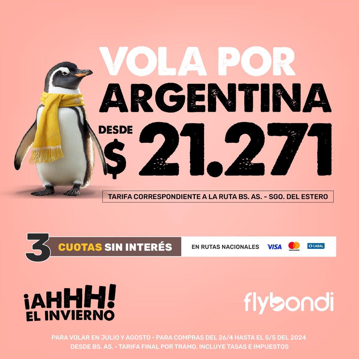 Bondi, llegaron las tres cuotas sin interés 🐧✨ Mandale al click acá 👉 bit.ly/44744nC y volá en vacaciones de invierno #UltraLowCost ✈️