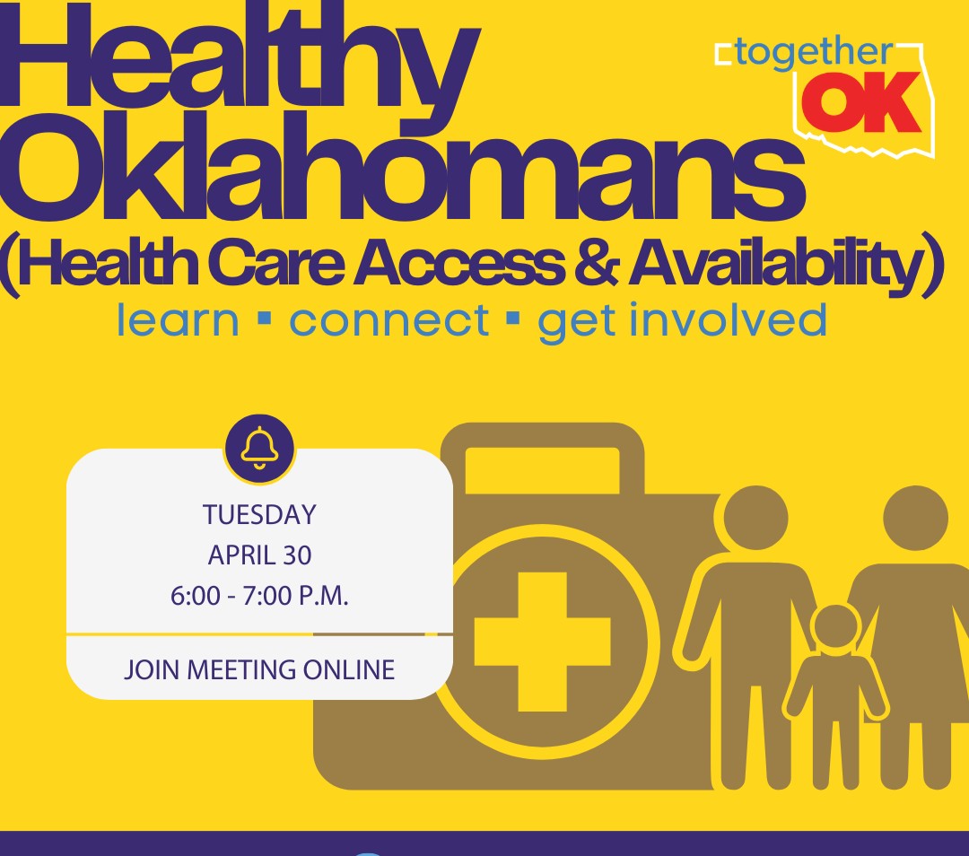 NEXT WEEK: Join Together Oklahoma and <a href="/OKPolicy/">Oklahoma Policy Institute</a> online for Healthy Oklahomans - a virtual group working to expand access to health care in Oklahoma. 

Share stories, updates, and resources, or just come to listen. All are welcome! #oklahomahealth