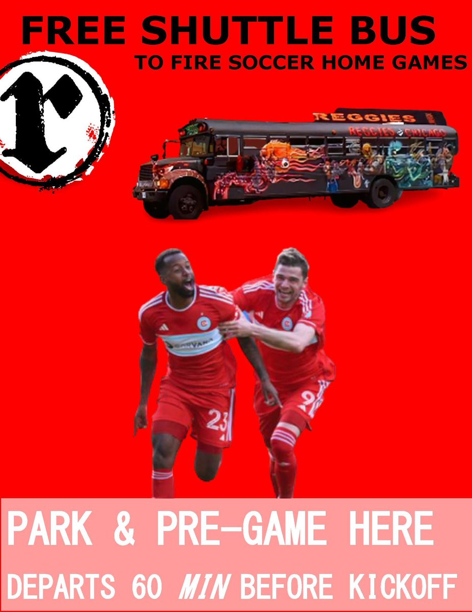 FREE roundtrip shuttle 🚌 to @SoldierField 🏟️for fans attending the @ChicagoFire vs @ATLUTD game today (04/27). The bus departs from @reggieslive at 6:30 pm.

🔗 buff.ly/3vknsR9

#cf97 #PubToPitch #WeAreTheA #CHIvATL #Pub2Pitch #vamosfire