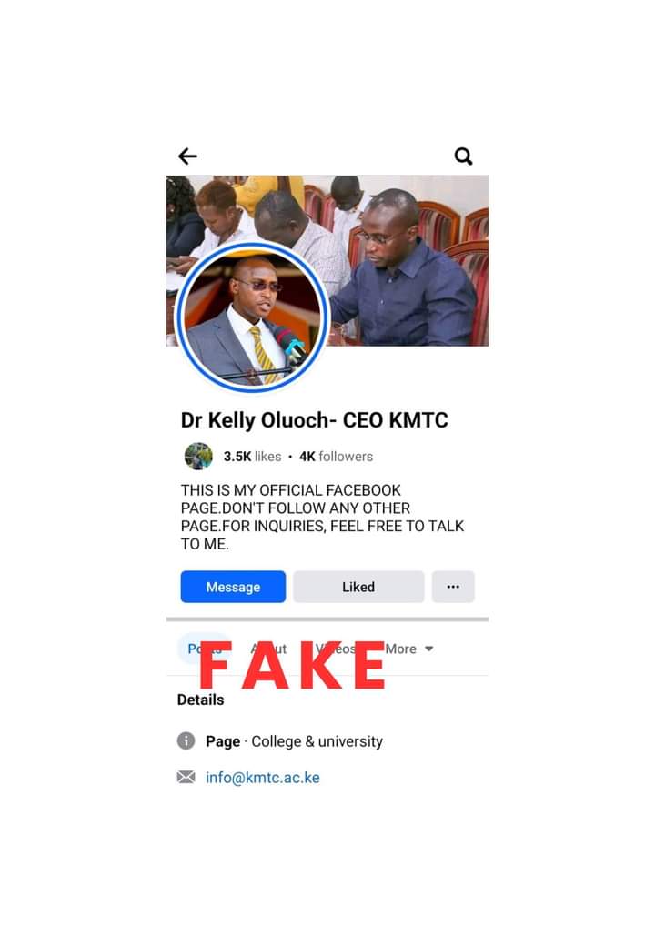 Beware of scammers who create fake accounts to deceive and extort money from unsuspecting individuals. Our official communication channels are as follows: 👉Formal letters duly signed by the CEO; 👉Website: kmtc.ac.ke 👉Facebook: @KMTCofficial 👉X (formerly