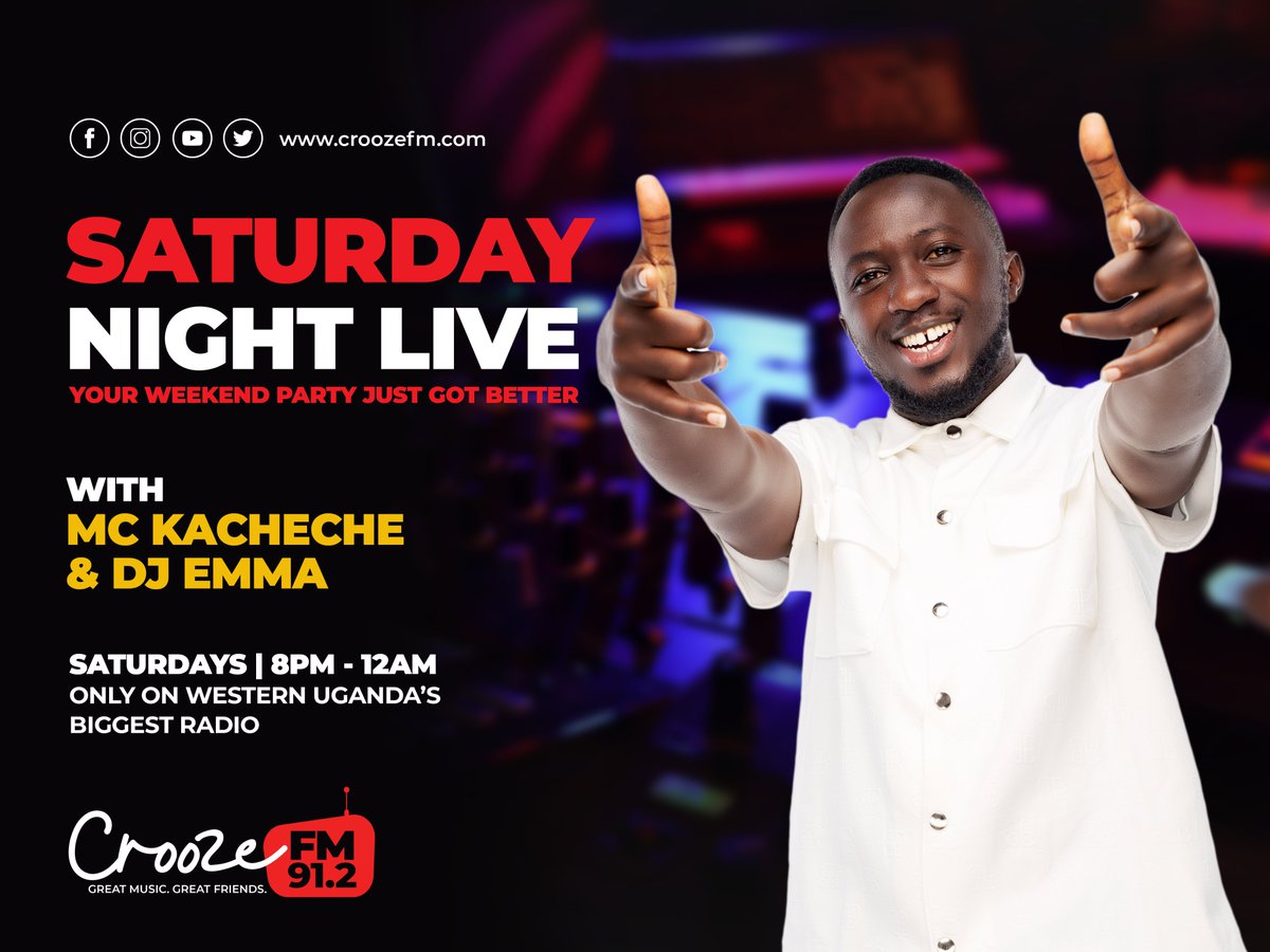 Lighting up your Saturday Party 🥳🔥💯 Welcome to #SaturdayNightLive @Mc_Kacheche 😎🎤 along side @DeejayEmma_Cfm 💿 🎧 🎶

Where are you jammin from? 📻✨️👌🏾

#SaturdayNightLive 
#CroozeFM