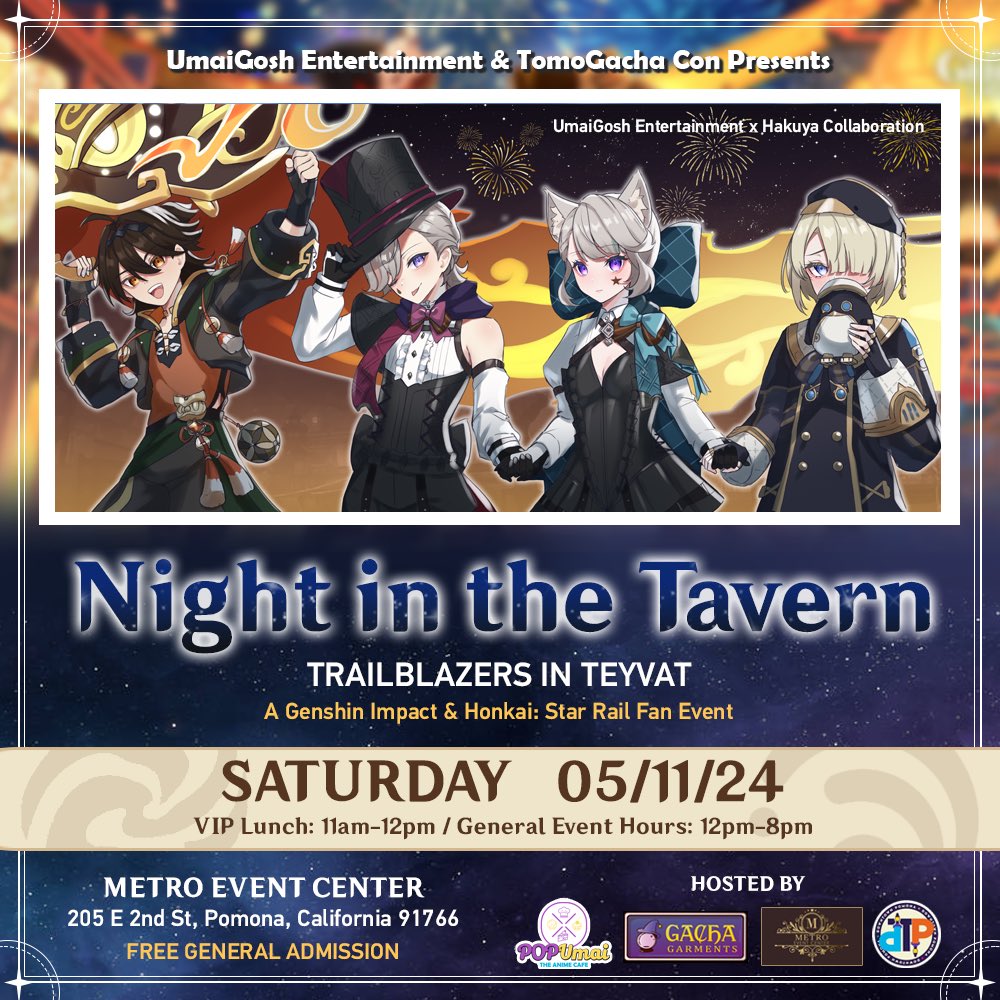 We’re 2 weeks away from “Night in the Tavern: Trailblazers in Teyvat!” 🥳 More announcements to come so keep your eyes out 👀 And if you haven’t already, don’t forget to register for your free tickets! Link 🔽 popumai.com/event-details-…