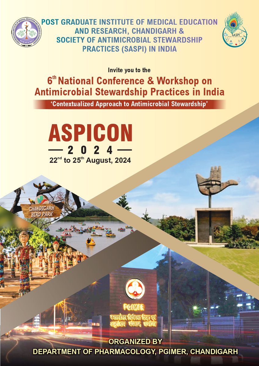 Dear all,
aspicon.saspi.in/#home We are happy to announce ASPICON 2024 - the 6th National Conference and Workshop on Antimicrobial Stewardship in India Scheduled to take place from 22nd to 25th August 2024 at PGIMER Chandigarh. 
#AMR #ICMR #MOHFW #CDC #WHO