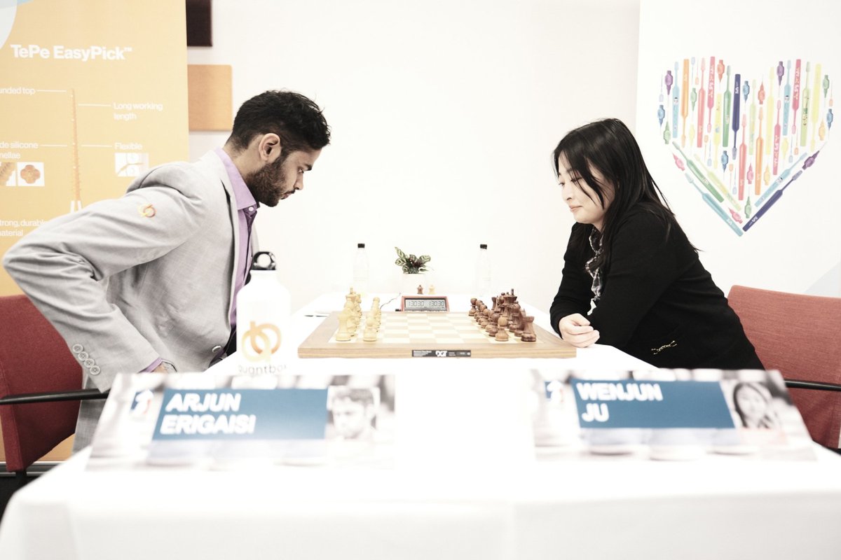 ChessbaseIndia's tweet photo. Arjun Erigaisi starts off the Tepe Sigeman Chess Tournament 2024 with a win! He defeated the Women's World Champion Ju Wenjun with the White pieces.

It was a complex game, and Wenjun decided to enter a line where she gave up the exchange for active piece play. But a couple of inaccurate decisions, and Arjun came out on top - he smoothly converted his advantage and won the game.

With this win, Arjun Erigaisi becomes the World no.5 player with a live rating of 2763.6! He's also the India no.1 player right now. Arjun will face Nodirbek Abdusattorov with the Black pieces in the 2nd round tomorrow!

Photos: Mikael Svensson/Tepe Sigeman Chess

#chess #chessbaseindia #tepesigeman #arjunerigaisi #malmo #india