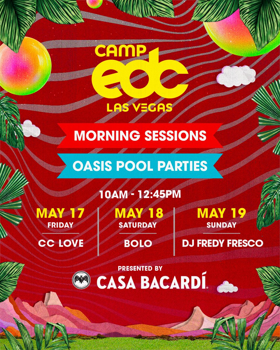 Wake up and enjoy the Oasis Pool Party Morning Sessions Presented By CASA BACARDÍ with @BACARDI! 😎☀️ We're so ready to be back home in #CampEDC with all of you! ⛺️✨