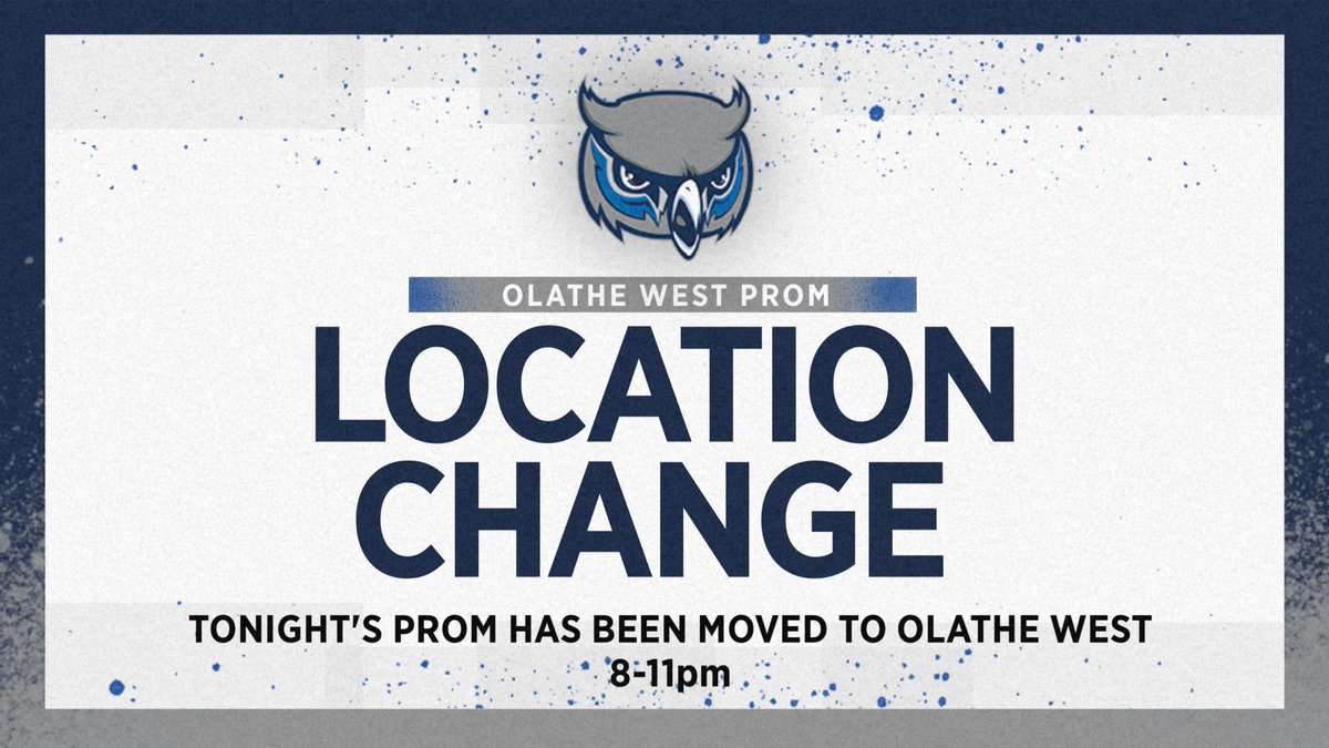 ADButlerOW (@adbutlerow) on Twitter photo ‼️PROM LOCATION CHANGE‼️
Due to impending weather conditions tonight’s Prom location has moved to Olathe West. See you tonight Owls! <a href="/OWNovacekOWLS/">Jay Novacek</a> <a href="/AnnaLynnMorris/">AnnaLynn Morris</a> ‼️PROM LOCATION CHANGE‼️
Due to impending weather conditions tonight’s Prom location has moved to Olathe West. See you tonight Owls! <a href="/OWNovacekOWLS/">Jay Novacek</a> <a href="/AnnaLynnMorris/">AnnaLynn Morris</a>