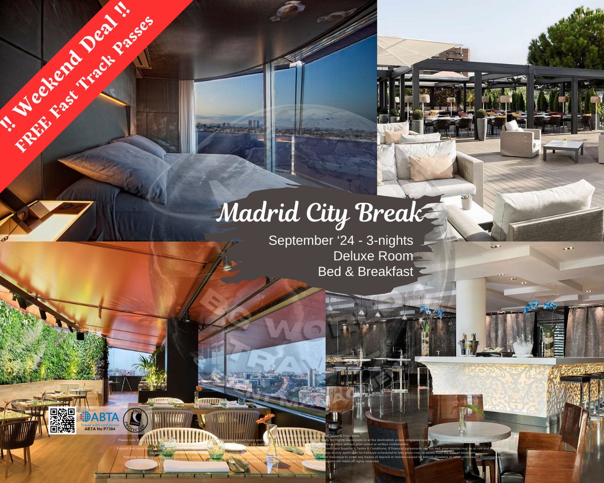 😍🇪🇸 Madrid 5* City Break 🇪🇸😍
 🎫  𝗪𝗲𝗲𝗸𝗲𝗻𝗱 𝗢𝗳𝗳𝗲𝗿 - FREE Fast Track Passes 🎫
👉Visit 🌐facebook.com/BGWTEM2024 or Call 📞 01223 641678
#BGWorldTravel #deals #disabledtravel #instatravel #travel #tourism #TravelTuesday #spain #madrid #citybreak #HotelPuertaAmérica