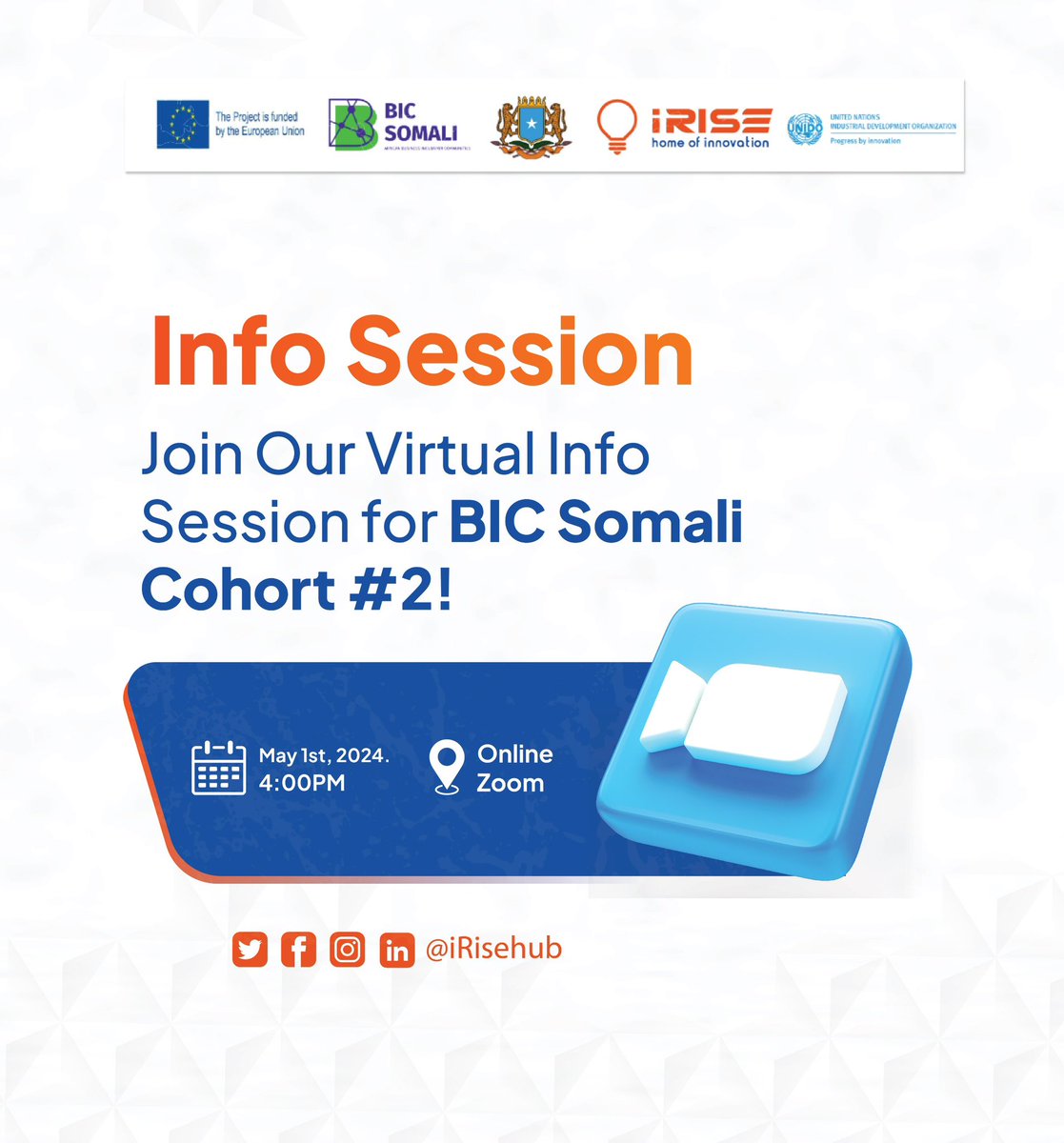 Ready to take your business idea to the next level? 🚀 Join us for an online info session on May 1st for BIC Somali Cohort #2! Learn how to apply, get support, and hear success stories from our first cohort. 🌟 Ask questions and find out how you can succeed with us. Register