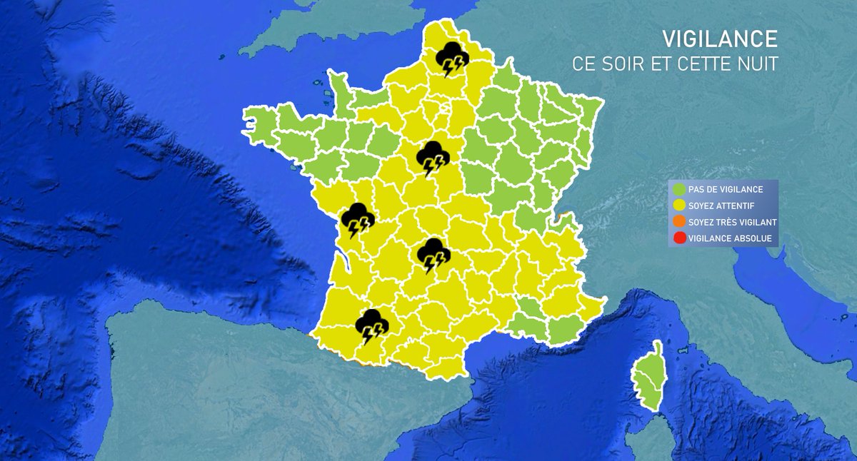 🟡URGENT - @meteofrance  met fin à la #vigilanceorange. Elle reclasse l'ensemble des départements au niveau #jaune