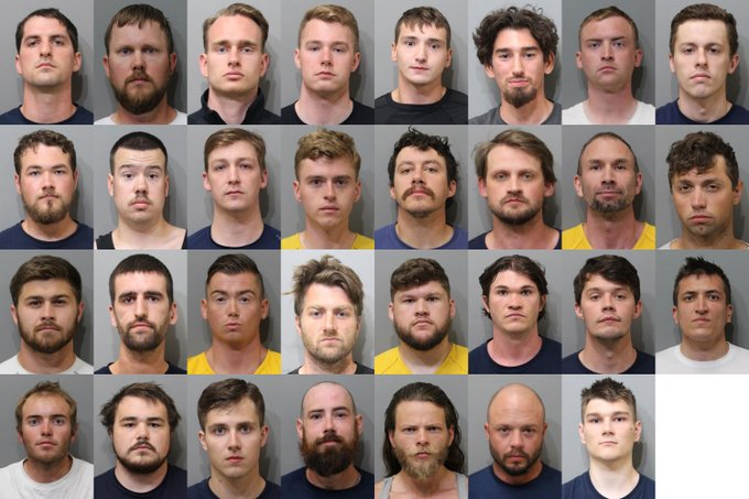 @AdamKinzinger Behind some of the masks ... '31 members of the Patriot Front (including its leader) were arrested in Coeur d'Alene Idaho on June 12, 2022. Police released names and mugshots for all of them. None were 'feds.' All were MAGAs.'