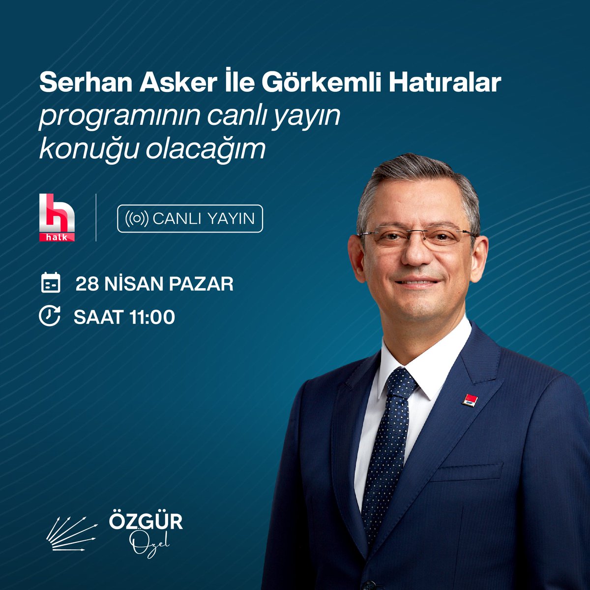 Yarın Halk TV’de Serhan Asker ile Görkemli Hatıralar programının konuğu olacağım. 🗓️28 Nisan Pazar ⏰11.00 📍Halk TV