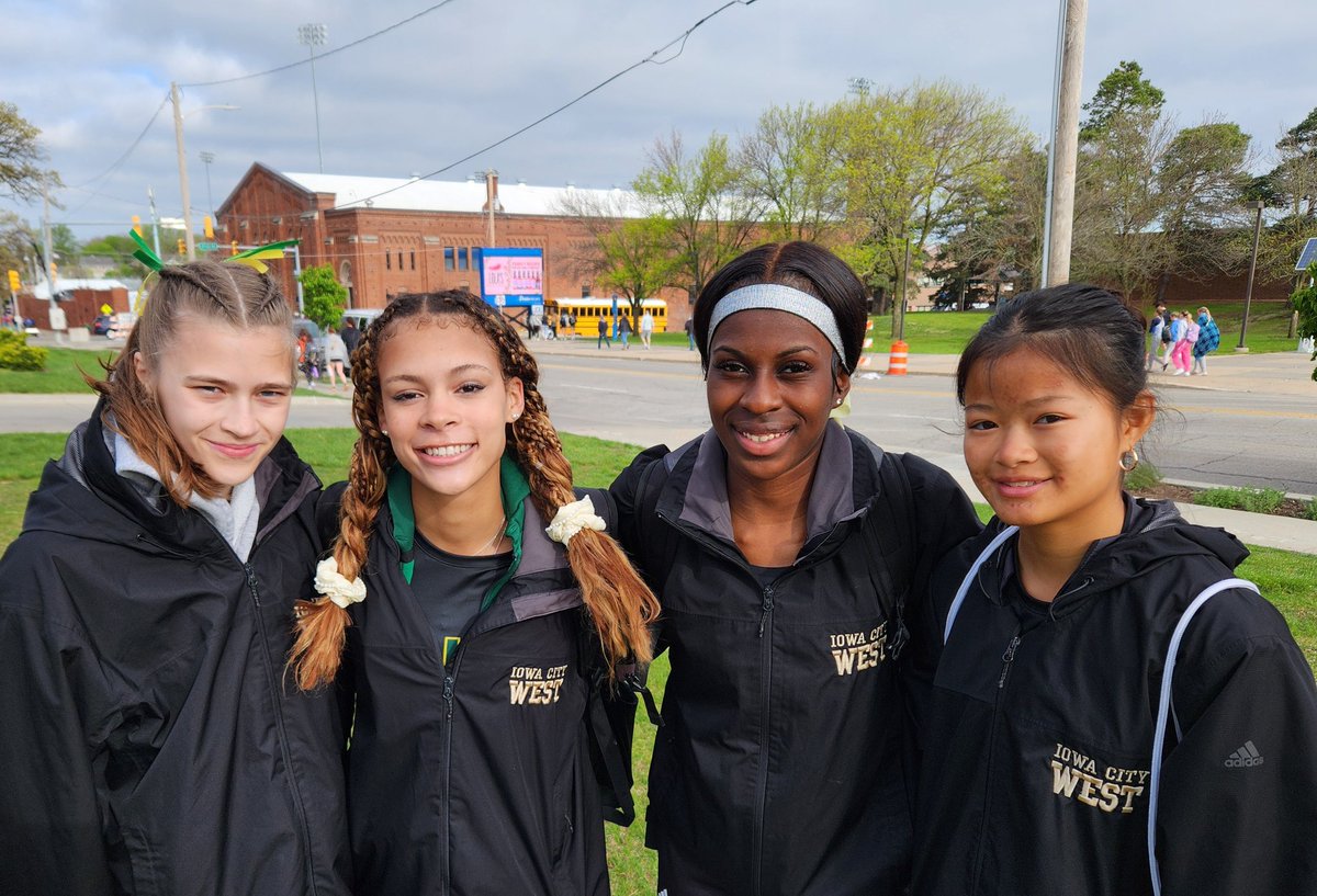 WOW WOW WOW!!!
Congratulations to the Iowa City West Girls Track &amp; Field Shuttle Hurdle Relay team running a season best time of 1:04.87 to take 3rd at the Drake Relays.
Erinn 16.20
Jaylin 17.40
Eriniah 15.98
Sophia 15.16
One hundredth of a second out of second. 
Awesome race!!!