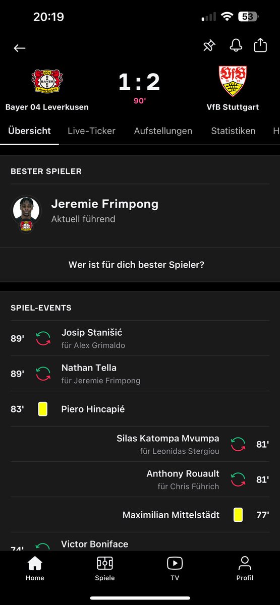 Da ist also die 1 . Niederlage der Saison für Leverkusen
#B04VfB