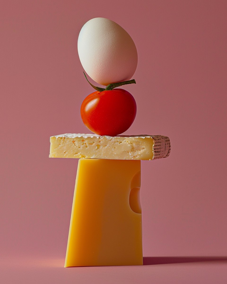 chomoi's tweet photo. @Salmaaboukarr ❤️ I made something similar

Prompt↓
Side-view of cauliflower, bacon, broccoli balancing on an upright surface deconstructed pop, constructivist photography, made of cheese, dynamic balance, minimalist portraits, kinetic sculptor, on a light grey background --style raw --v 6.0 https://t.co/0A7kTP0QHF