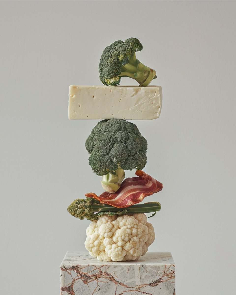 chomoi's tweet photo. @Salmaaboukarr ❤️ I made something similar

Prompt↓
Side-view of cauliflower, bacon, broccoli balancing on an upright surface deconstructed pop, constructivist photography, made of cheese, dynamic balance, minimalist portraits, kinetic sculptor, on a light grey background --style raw --v 6.0 https://t.co/0A7kTP0QHF