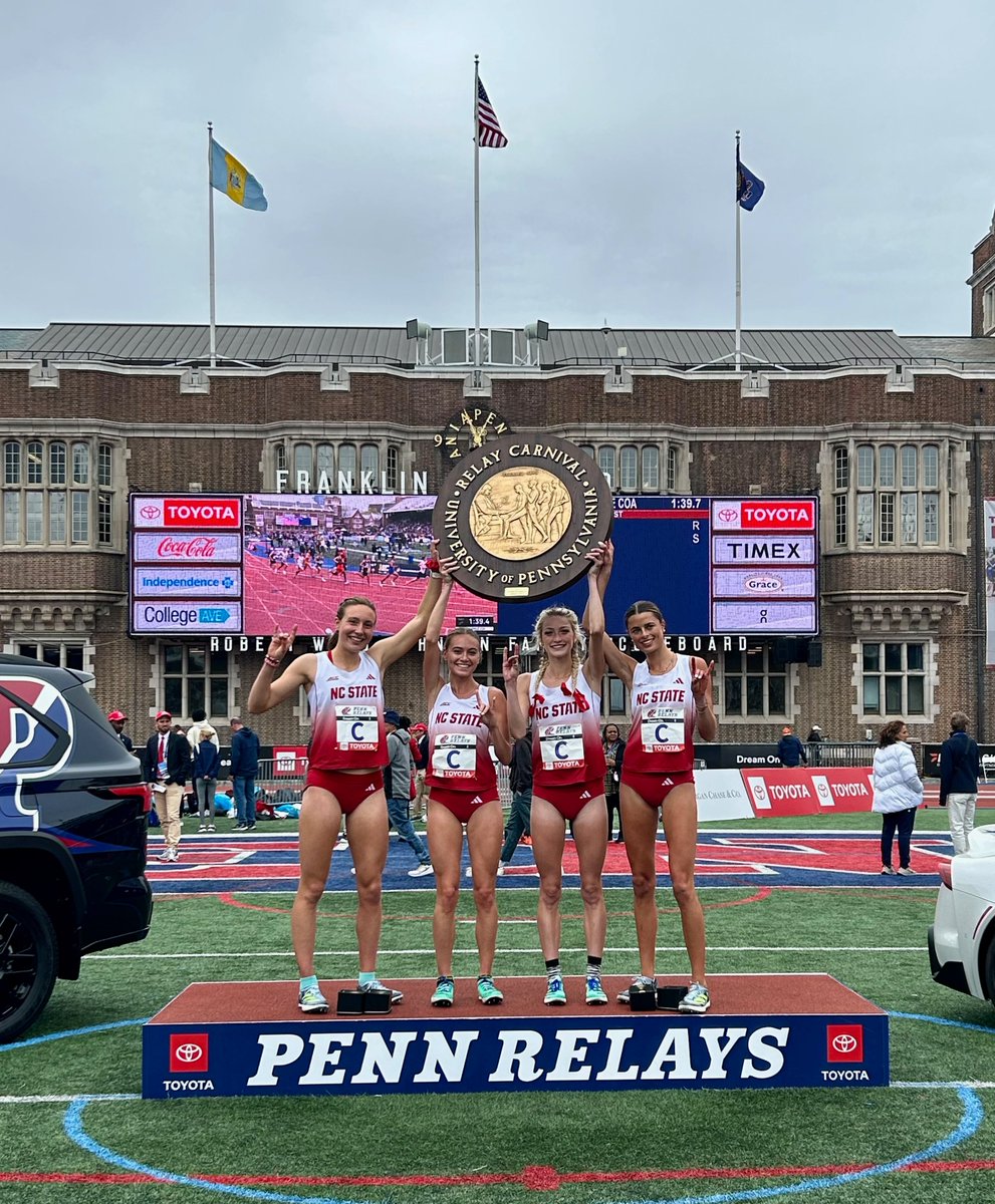 Wolfpack_TFXC's tweet photo. WOMEN'S 4x1500M:
🥇 First-Place Finish 🥇
The team of Grace Hartman, Amaris Tyynismaa, Hannah Gapes, and Sam Bush clock in at 17:03.29 to finish first overall and set the second-best time in NC State history!
#WolfpackTF - #PackRunning https://t.co/RoxCqvlafB