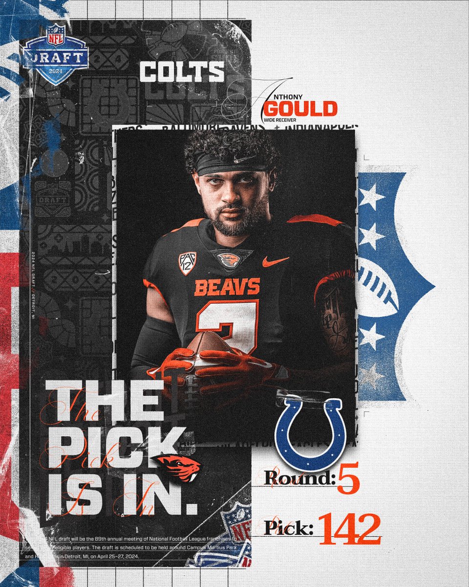 FOR THE SHOE! –– @antgould_ headed to the @Colts as the 142nd overall pick in the #NFLDraft . Congrats Ant! –– #NFLDraft 📺 on NFLN/ESPN/ABC