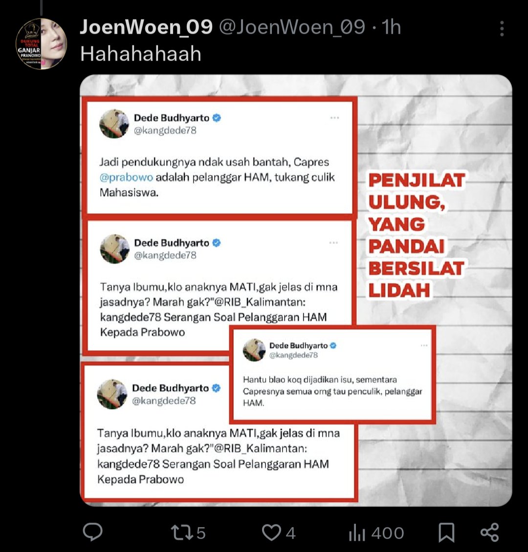 Wakles2's tweet photo. @kangdede78 @jokowi @prabowo 🤣🤣🤣🤣🤣🤣 ternyata penjilat ulung.. demi dapur biar terus ngebul.. https://t.co/OTXUgd8Ahb