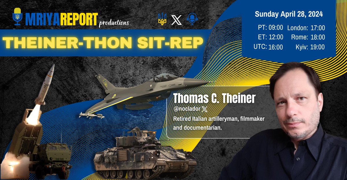🇺🇦 Please join us Sunday, April 28 🇺🇦 for a 💥 THEINER-THON SIT-REP 💥 with our very special guest Thomas C. Theiner @noclador! Tune in for another night on all things artillery, combined arms warfare, aid, weapon systems, and get a clear eyed view of what's happening in…