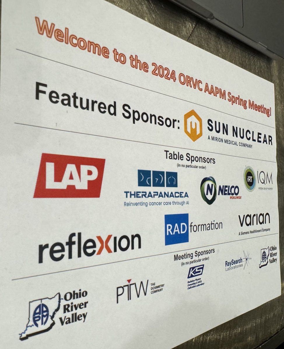 Ohio River Valley Chapter of the AAPM (@aapm_orvc) on Twitter photo Big #shoutout to all our incredible sponsors for their generous support at this year's #AAPM #ORVC Spring Meeting!
<a href="/TheraPanacea/">TheraPanacea</a> <a href="/NELCOWorldwide/">NELCO Worldwide</a> <a href="/irt_systems/">iRT Systems</a> <a href="/Radformation/">Radformation</a> <a href="/VarianMedSys/">Varian</a> <a href="/sunnuclear/">Sun Nuclear</a> @RaySearch Big #shoutout to all our incredible sponsors for their generous support at this year's #AAPM #ORVC Spring Meeting!
<a href="/TheraPanacea/">TheraPanacea</a> <a href="/NELCOWorldwide/">NELCO Worldwide</a> <a href="/irt_systems/">iRT Systems</a> <a href="/Radformation/">Radformation</a> <a href="/VarianMedSys/">Varian</a> <a href="/sunnuclear/">Sun Nuclear</a> @RaySearch