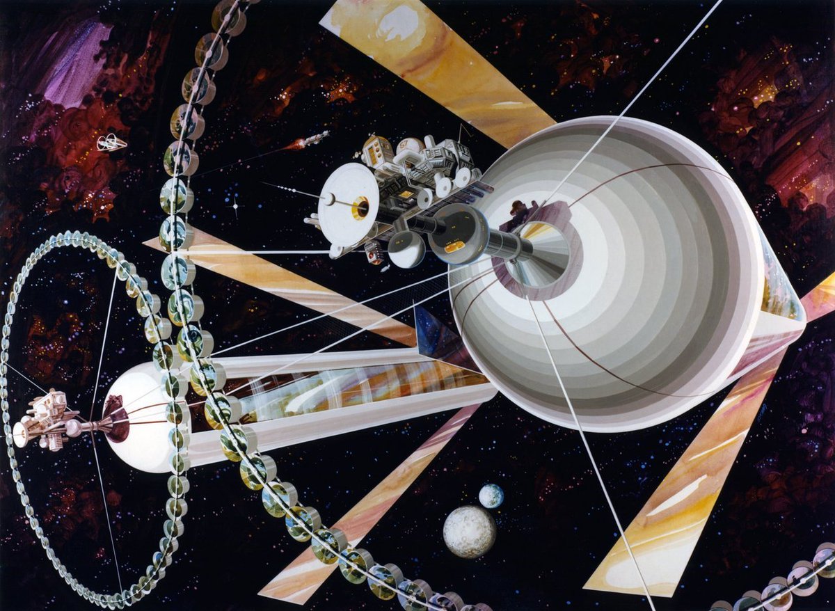 afrocosmist's tweet photo. more space colony art by rick guidice for NASA, 1970s https://t.co/Qu9NfUmjbe