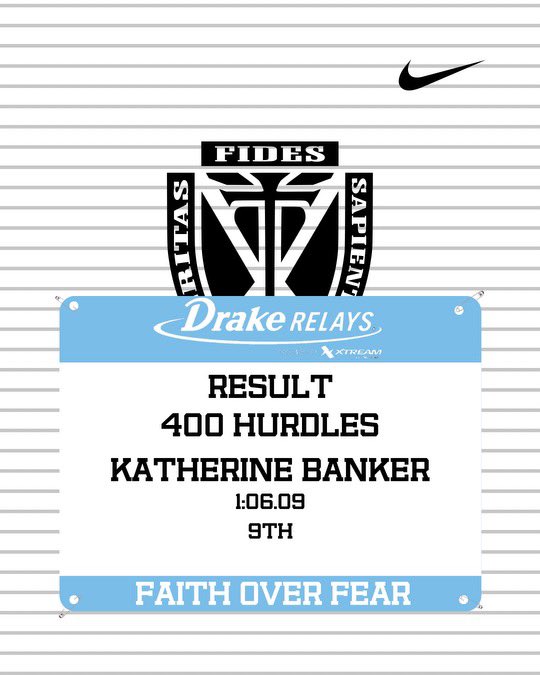 400 hurdles: @katherinebank3r with a huge PR, finishing 9th and 4th fastest in school history #FaithOverFear